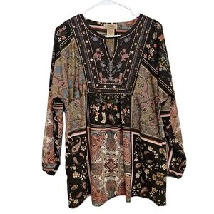 Art And Soul Tunic Bohemian Beaded Floral Hippie Gypsy Top